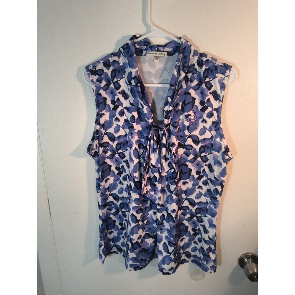 Fairway & Greene Womens XL Sleeveless Golf Shirt Blue Floral Pinehurst 1895 Top